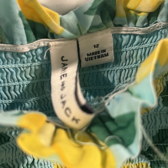 Janie and Jack Lemon 🍋 Printed Cotton Smocked Romper. Girls size 12. EUC!! - Picture 3 of 5